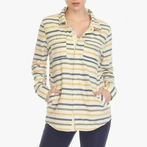 O'Neill Women's Polar Fleece Button Up Shirt Jacket Size XXL Yellow Blue Striped